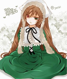 Rating: Safe Score: 0 Tags: 1girl brown_hair dress green_dress green_eyes head_scarf heterochromia image long_hair long_sleeves looking_at_viewer red_eyes sitting solo suiseiseki very_long_hair User: admin