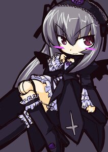 Rating: Safe Score: 0 Tags: 1girl black_wings dress frills hairband image joints knee_boots lolita_fashion long_hair long_sleeves looking_at_viewer pink_eyes rose silver_hair simple_background sitting solo suigintou wings User: admin