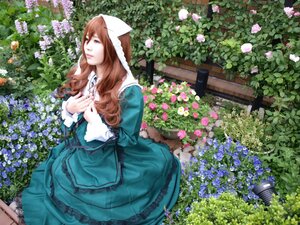 Rating: Safe Score: 0 Tags: 1girl blue_dress blue_eyes blue_flower brown_hair dress flower garden hood hydrangea long_hair pink_flower plant purple_flower solo suiseiseki User: admin