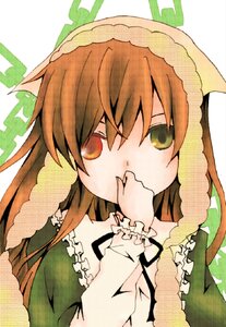 Rating: Safe Score: 0 Tags: 1girl auto_tagged brown_hair covering_mouth dress frills green_dress heterochromia image long_hair long_sleeves looking_at_viewer solo suiseiseki upper_body User: admin