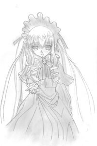 Rating: Safe Score: 0 Tags: 1girl bowtie brooch dress gem greyscale image long_hair long_sleeves looking_at_viewer maid_headdress monochrome ribbon shinku simple_background solo standing twintails very_long_hair white_background User: admin