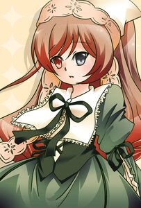 Rating: Safe Score: 0 Tags: 1girl black_ribbon brown_hair dress green_dress green_eyes head_scarf heterochromia image long_hair long_sleeves looking_at_viewer ribbon solo suiseiseki twintails very_long_hair User: admin