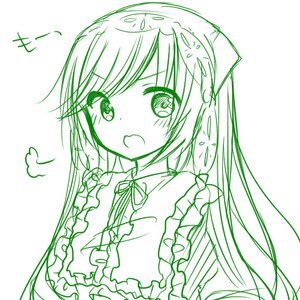 Rating: Safe Score: 0 Tags: 1girl bangs blush dress eyebrows_visible_through_hair frills green_theme image long_hair long_sleeves looking_at_viewer monochrome solo suiseiseki upper_body User: admin
