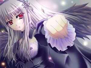 Rating: Safe Score: 0 Tags: 1girl bangs black_wings detached_collar dress frills image long_hair long_sleeves looking_at_viewer red_eyes ribbon silver_hair solo suigintou upper_body wings User: admin