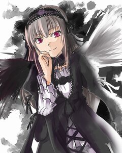 Rating: Safe Score: 0 Tags: 1girl black_dress black_ribbon black_wings cross-laced_clothes detached_collar dress flower frilled_sleeves frills hairband image long_hair long_sleeves looking_at_viewer pink_eyes ribbon rose silver_hair smile solo suigintou wings User: admin