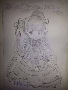 Rating: Safe Score: 0 Tags: 1girl bow bowtie capelet dress hairband long_hair long_sleeves looking_at_viewer monochrome photo shinku sitting solo traditional_media very_long_hair User: admin