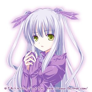 Rating: Safe Score: 0 Tags: 1girl barasuishou dress flower green_eyes hair_ornament hair_ribbon image juliet_sleeves long_hair long_sleeves looking_at_viewer own_hands_together puffy_sleeves purple_dress ribbon rose silver_hair simple_background solo upper_body very_long_hair white_background yellow_eyes User: admin