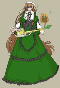 Rating: Safe Score: 0 Tags: 1girl blue_eyes brown_hair corset dress flower frills full_body green_dress head_scarf image long_hair long_sleeves looking_at_viewer simple_background solo standing suiseiseki very_long_hair watering_can User: admin