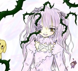 Rating: Safe Score: 0 Tags: 1girl dress eyepatch flower image kirakishou leaf long_hair long_sleeves looking_at_viewer plant rose smile solo thorns vines yellow_eyes User: admin