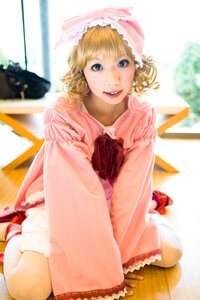 Rating: Safe Score: 0 Tags: 1girl 3d blonde_hair blue_eyes blurry curly_hair depth_of_field frills hinaichigo lips makeup photo realistic sitting smile solo striped User: admin