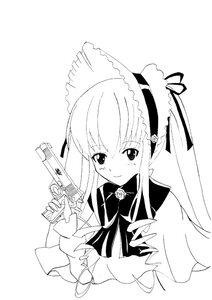Rating: Safe Score: 0 Tags: 1girl auto_tagged blush bonnet dress flower greyscale image long_hair long_sleeves looking_at_viewer monochrome rose shinku simple_background smile solo striped twintails vertical_stripes very_long_hair white_background User: admin