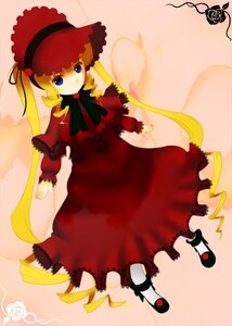 Rating: Safe Score: 0 Tags: 1girl blonde_hair blue_eyes bonnet bow bowtie dress flower full_body image long_hair long_sleeves looking_at_viewer red_dress rose shinku shoes solo standing twintails very_long_hair User: admin