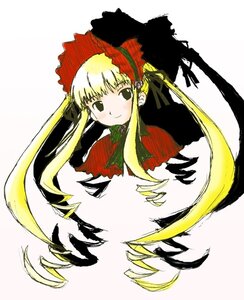 Rating: Safe Score: 0 Tags: 1girl bangs blonde_hair blush bonnet bow bowtie dress green_bow long_hair long_sleeves looking_at_viewer red_dress shinku sidelocks simple_background smile solo twintails upper_body very_long_hair white_background User: admin