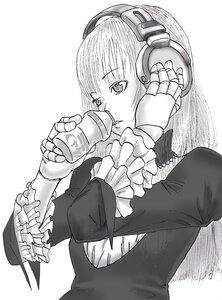 Rating: Safe Score: 0 Tags: 1girl bottle bow drinking frills greyscale image long_sleeves monochrome solo suigintou upper_body User: admin