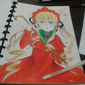 Rating: Safe Score: 0 Tags: 1girl blonde_hair blue_eyes bonnet bow bowtie dress flower green_bow holding image long_hair long_sleeves looking_at_viewer marker_(medium) millipen_(medium) petals photo pink_flower red_capelet red_dress rose rose_petals shikishi shinku solo traditional_media twintails watercolor_(medium) User: admin