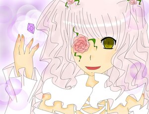 Rating: Safe Score: 0 Tags: 1girl bangs flower frills image kirakishou rose smile solo white_hair yellow_eyes User: admin