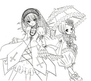 Rating: Safe Score: 0 Tags: 2girls dress drill_hair frills full_body greyscale hairband holding_umbrella image kanaria long_hair long_sleeves looking_at_viewer monochrome multiple_girls pair parasol siblings simple_background sisters standing suigintou twin_drills umbrella white_background User: admin