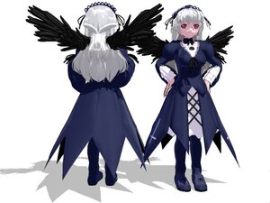 Rating: Safe Score: 0 Tags: 1girl bangs black_feathers black_wings closed_mouth dress feathered_wings feathers frills hairband image long_dress long_hair long_sleeves looking_at_viewer red_eyes ribbon silver_hair solo standing suigintou white_background wings User: admin