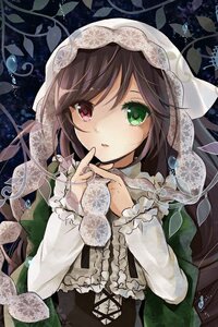 Rating: Safe Score: 0 Tags: 1girl corset dress green_dress green_eyes head_scarf heterochromia image long_hair long_sleeves looking_at_viewer red_eyes solo suiseiseki User: admin
