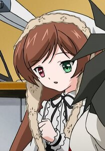 Rating: Safe Score: 0 Tags: 1girl black_ribbon brown_hair dress frills green_eyes heterochromia image long_hair long_sleeves red_eyes ribbon solo suiseiseki User: admin