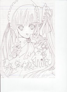 Rating: Safe Score: 0 Tags: 1girl bow dress drill_hair frills image long_hair long_sleeves looking_at_viewer monochrome ribbon shinku simple_background solo twin_drills twintails upper_body User: admin