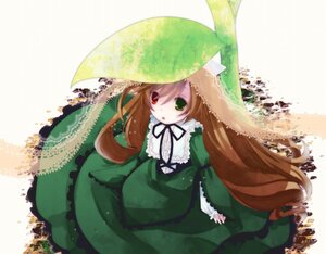 Rating: Safe Score: 0 Tags: 1girl :o brown_hair dress frills green_dress green_eyes hat heterochromia image long_hair long_sleeves looking_at_viewer red_eyes solo suiseiseki umbrella very_long_hair white_background User: admin