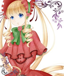 Rating: Safe Score: 0 Tags: 1girl blonde_hair blue_eyes bonnet bow bowtie capelet dress drill_hair flower green_bow image long_hair long_sleeves looking_at_viewer red_dress rose shinku simple_background solo twin_drills twintails white_background User: admin