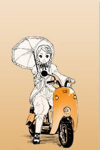 Rating: Safe Score: 0 Tags: 1girl ground_vehicle hair_ornament holding_umbrella image kanaria long_sleeves looking_at_viewer monochrome motor_vehicle pants parasol smile solo standing umbrella User: admin