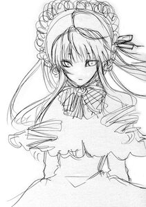 Rating: Safe Score: 0 Tags: 1girl bonnet bow bowtie dress drill_hair greyscale hat image long_hair long_sleeves looking_at_viewer monochrome ribbon shinku simple_background solo twin_drills twintails very_long_hair white_background User: admin