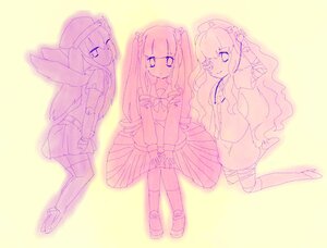 Rating: Safe Score: 0 Tags: 3girls blush dress hat image long_hair monochrome multiple multiple_girls school_uniform shoes tagme User: admin