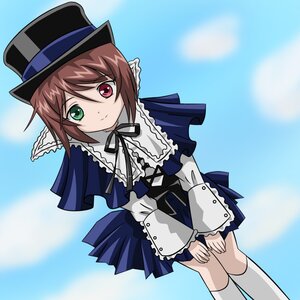 Rating: Safe Score: 0 Tags: 1girl blue_dress brown_hair dress frills green_eyes hat heterochromia image long_sleeves looking_at_viewer red_eyes smile solo souseiseki top_hat white_legwear User: admin