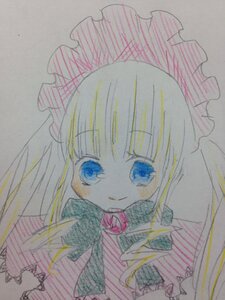 Rating: Safe Score: 0 Tags: 1girl bangs blonde_hair blue_eyes closed_mouth dress eyebrows_visible_through_hair hat image lily_white long_hair long_sleeves looking_at_viewer shinku simple_background smile solo striped traditional_media upper_body watercolor_(medium) User: admin