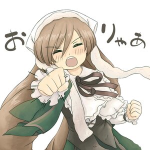 Rating: Safe Score: 0 Tags: 1girl black_ribbon blush brown_hair closed_eyes commentary_request dress frills hairband head_scarf image kumashiro long_hair long_sleeves open_mouth punching ribbon rozen_maiden solo suiseiseki white_background User: admin