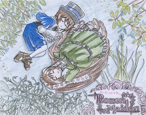 Rating: Safe Score: 0 Tags: brown_hair closed_eyes dress flower green_dress hat image long_hair long_sleeves multiple_girls pair rose short_hair siblings souseiseki suiseiseki traditional_media twins watercolor_(medium) User: admin