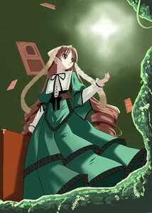 Rating: Safe Score: 0 Tags: 1girl azuma_reiji brown_hair corset dress drill_hair flat_chest frills green_dress green_eyes hat head_scarf heterochromia image lolita_fashion long_hair long_sleeves looking_at_viewer red_eyes ribbon rozen_maiden solo standing suiseiseki twin_drills twintails very_long_hair User: admin