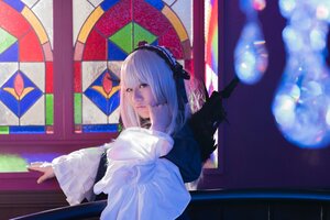 Rating: Safe Score: 0 Tags: 1girl bangs dress hairband lips long_sleeves solo stained_glass suigintou umbrella User: admin