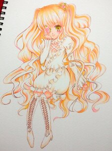 Rating: Safe Score: 0 Tags: 1girl blonde_hair boots colored_pencil_(medium) cross-laced_footwear dress eyepatch flower frills image kirakishou knee_boots long_hair long_sleeves marker_(medium) pink_hair solo traditional_media very_long_hair watercolor_(medium) wavy_hair yellow_eyes User: admin