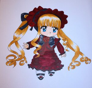 Rating: Safe Score: 0 Tags: 1girl bangs blonde_hair blue_eyes blush bonnet bow bowtie dress drill_hair flower full_body image long_hair long_sleeves pantyhose red_dress rose shinku shoes sidelocks solo traditional_media twintails very_long_hair User: admin