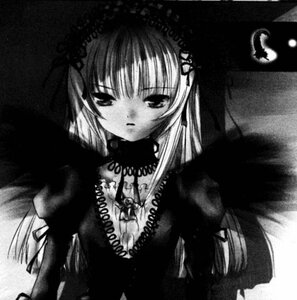 Rating: Safe Score: 0 Tags: 1girl bangs dress greyscale hairband image long_hair long_sleeves looking_at_viewer monochrome solo suigintou upper_body wings User: admin