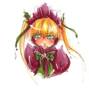 Rating: Safe Score: 0 Tags: 1girl blonde_hair blush bow bowtie dress green_bow hat image long_hair looking_at_viewer red_dress shinku simple_background solo upper_body white_background User: admin