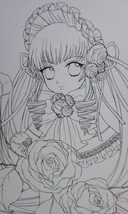 Rating: Safe Score: 0 Tags: 1girl 86800 drill_hair flower image long_hair monochrome rose shinku simple_background solo thorns traditional_media white_rose User: admin