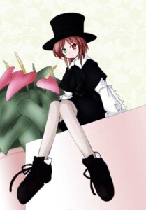 Rating: Safe Score: 0 Tags: 1girl ankle_boots black_dress brown_hair dress full_body green_eyes hat heterochromia image long_sleeves looking_at_viewer red_eyes short_hair sitting solo souseiseki top_hat User: admin