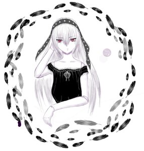 Rating: Safe Score: 0 Tags: 1girl bangs bare_shoulders closed_mouth collarbone dress eyebrows_visible_through_hair feathers greyscale hair_between_eyes image long_hair looking_at_viewer monochrome pale_skin red_eyes sleeveless solo spot_color suigintou upper_body User: admin