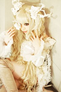 Rating: Safe Score: 0 Tags: 1girl bangs blonde_hair dress flower frills hair_ornament kirakishou lace lips lolita_fashion long_hair solo too_many white_flower white_rose User: admin