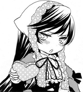 Rating: Safe Score: 0 Tags: 1girl bangs blush dress frills greyscale image lace long_hair long_sleeves looking_at_viewer monochrome ribbon solo suiseiseki upper_body User: admin