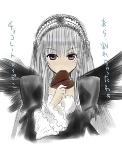 Rating: Safe Score: 0 Tags: 1girl black_wings blush detached_collar dress feathered_wings frilled_sleeves frills hairband image long_hair long_sleeves looking_at_viewer pink_eyes rose silver_hair simple_background solo suigintou upper_body white_background wings User: admin