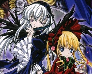 Rating: Safe Score: 0 Tags: 2girls blonde_hair blue_eyes bow dress flower frills image long_hair long_sleeves marker_(medium) multiple_girls pair red_dress rose shinku silver_hair suigintou traditional_media twintails wings User: admin