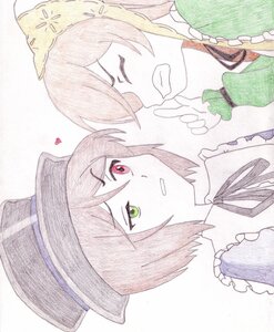 Rating: Safe Score: 0 Tags: 2girls closed_eyes green_eyes hat image japanese_clothes long_hair multiple_girls object_on_head pair short_hair siblings souseiseki suiseiseki traditional_media User: admin