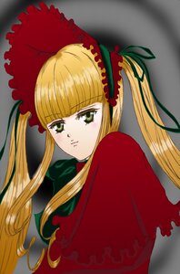 Rating: Safe Score: 0 Tags: 1girl bangs blonde_hair blush bonnet bow dress frills green_bow green_eyes image long_hair long_sleeves looking_at_viewer shinku sidelocks simple_background solo twintails User: admin