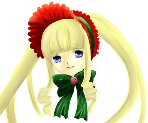 Rating: Safe Score: 0 Tags: 1girl bangs blonde_hair blue_eyes bonnet bow bowtie flower green_bow image long_hair looking_at_viewer pink_rose rose shinku simple_background solo striped striped_background white_background User: admin